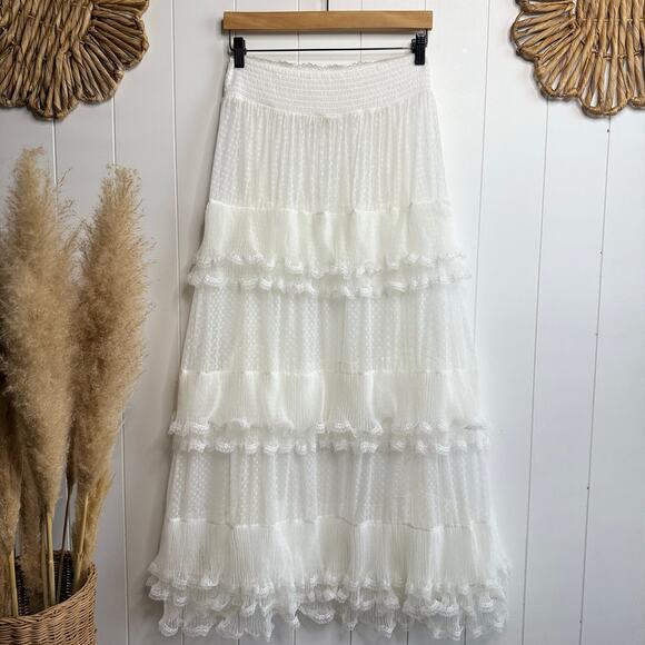 Free People maxi skirt ruffled tiered sheer flowy boho half slip frilly Medium - Picture 7 of 10
